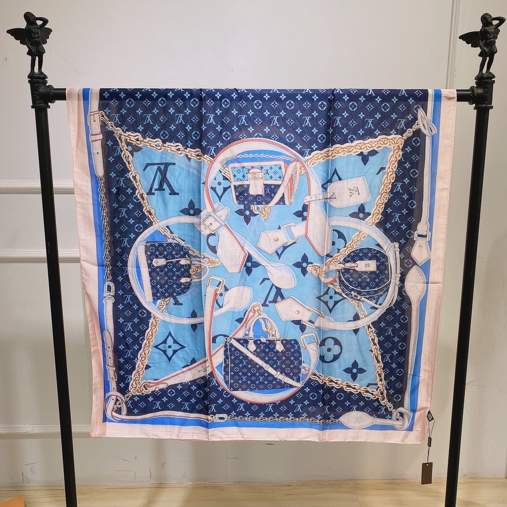 Khăn Choàng Lụa Dài Chống Nắng In Chữ LL Có Dây Xích Sang Trọng 5 Màu Tùy Chọn Cho Nữ