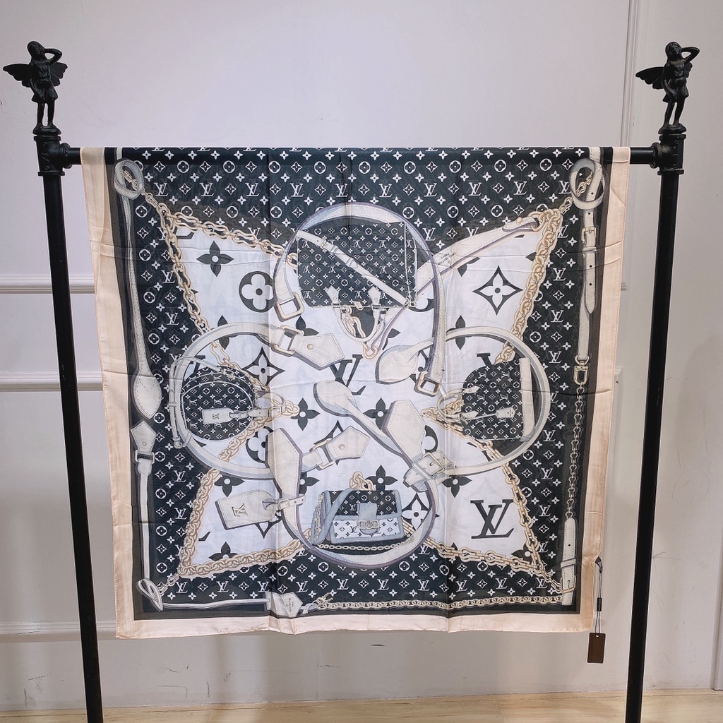 Khăn Choàng Lụa Dài Chống Nắng In Chữ LL Có Dây Xích Sang Trọng 5 Màu Tùy Chọn Cho Nữ