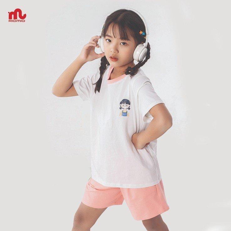 Bộ cộc tay bé gái V lưng Riomio 7,8,9,10,11,12 tuổi chất liệu cotton mềm mát thoáng khí RBG397