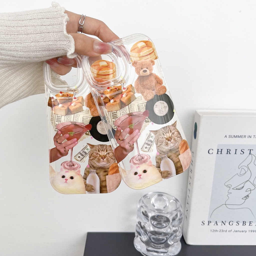 Ốp Điện Thoại Silicone TPU Mềm Trong Suốt In Hình Mèo Bảo Vệ Ống Kính Máy Ảnh Cho iPhone 14 13 12 11 Pro Max