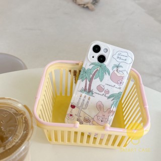 Case For iPhone 14 Pro Max [Coconut Tree Rabbit] Phone Case For iPhone 14 Pro Max Plus 13 12 Mini 11 X XS Max XR SE 8 7 Aesthetic Ins Newest Fashion Korean Style Retro Classic Cute Cartoon Couple Shockproof Protective TPU Cover Shell
