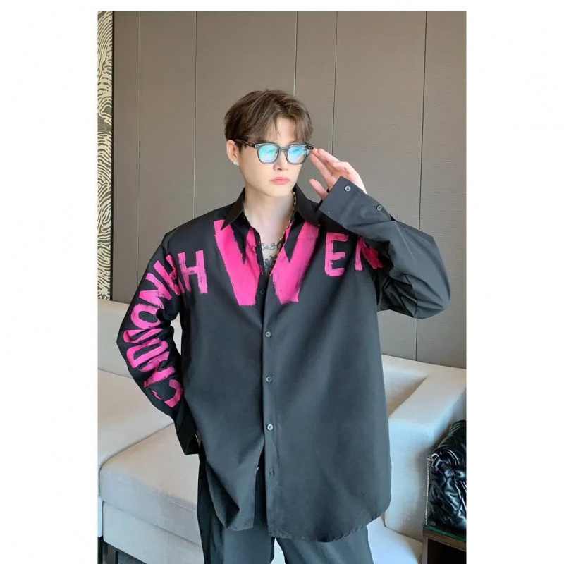 Áo Sơ Mi Tay Dài Dáng Rộng In Họa Tiết Graffiti Đường Phố Mỹ Cá Tính Cho Nam Và Nữ