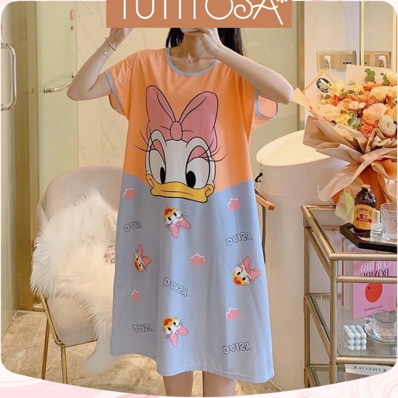 Váy ngủ bigsize nữ đầm ngủ 50-90Kg dáng suông mặc nhà in hoạt hình cute dễ thương mùa hè Tutitosa | BigBuy360 - bigbuy360.vn