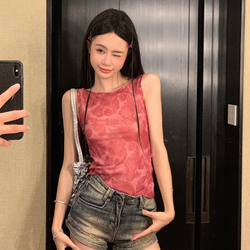 Áo Hai Dây Mỏng Vừa Vặn In Họa Tiết Thiết Kế Cho Nữ