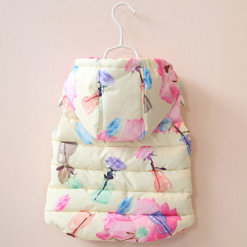 BEAR LEADER Áo Khoác Cotton Không Tay Có Mũ Trùm Hình Hoa Hồng Mẫu Mới 2023 Dành Cho Bé Gái