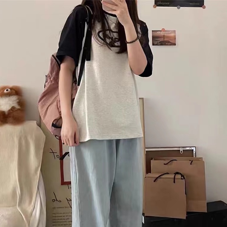 Áo Thun 100% Cotton Tay Ngắn Dáng Rộng In Họa Tiết Hoạt Hình Phong Cách Hàn Quốc Thời Trang Cho Nữ