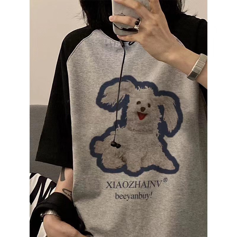 Áo Thun 100% Cotton Tay Ngắn Dáng Rộng In Họa Tiết Hoạt Hình Phong Cách Hàn Quốc Thời Trang Cho Nữ