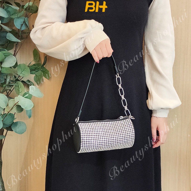 Túi Xách Đeo Vai Hình Trụ Phối Dây Xích Thời Trang Mùa Hè Dành Cho Nữ