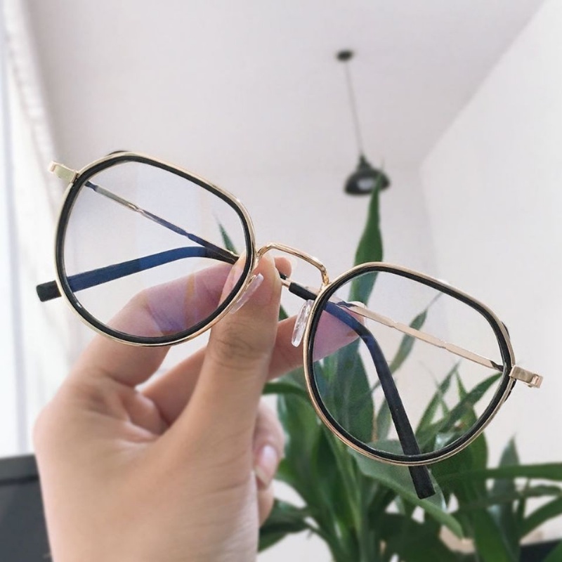 Mắt Kính Gọng Kim Loại Đa Giác Chống Ánh Sáng Xanh Phong Cách Hàn Quốc Mới Cho Nữ Kính tròn dễ thương