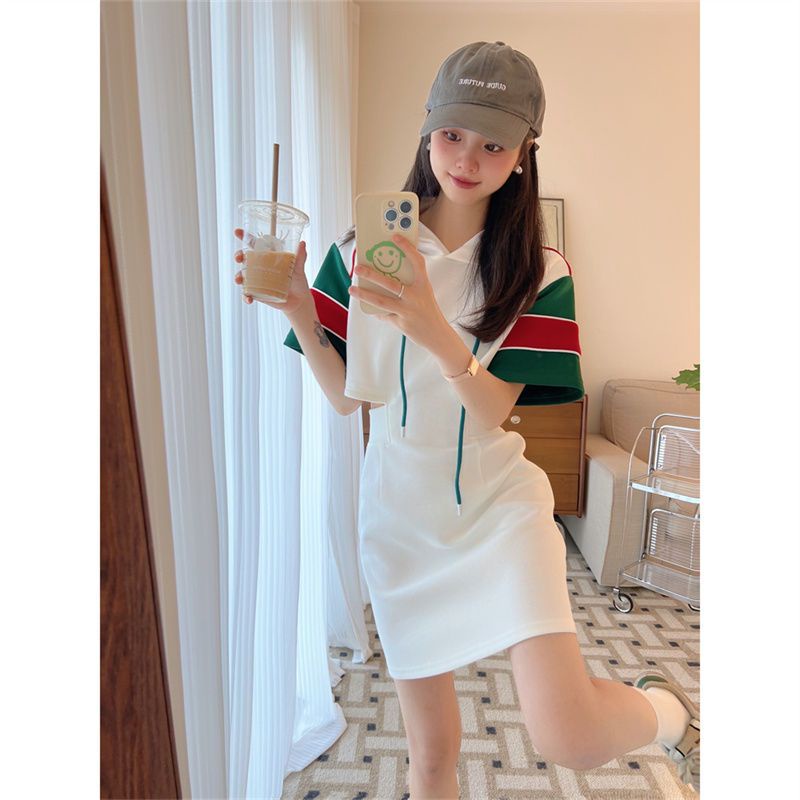 Đầm Thể Thao Có Mũ Trùm Thiết Kế Chắp Vá Eo Hẹp Phong Cách Preppy Thiết Kế Mới Dành Cho Bạn Nữ