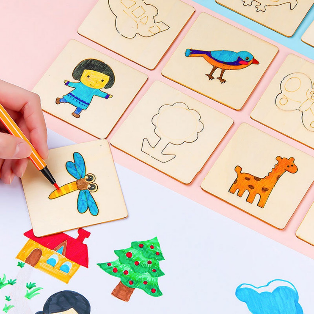 Set 20 Khuôn Vẽ Bằng Gỗ Giáo Dục Cho Bé