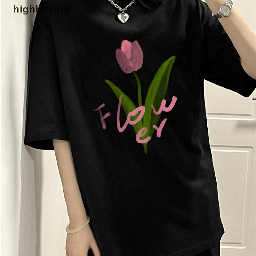 Áo Thun Nữ Tay Ngắn Cổ Tròn In Hoa Thời Trang