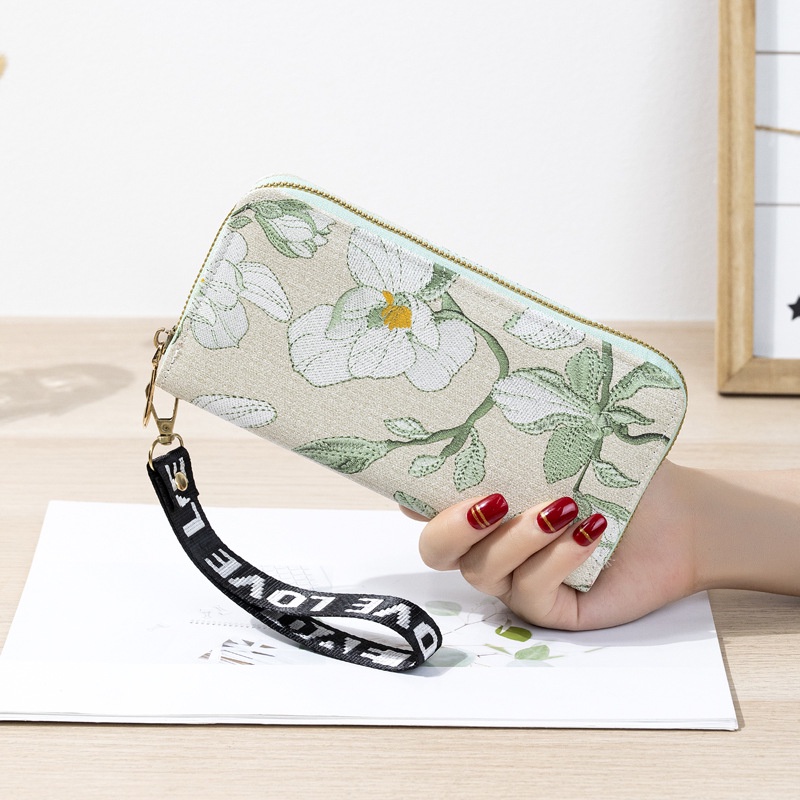 Ví Dài JASMIN NOIR Chuẩn Có Khóa Kéo In Họa Tiết Hoa Nhài Thời Trang Cho Nữ