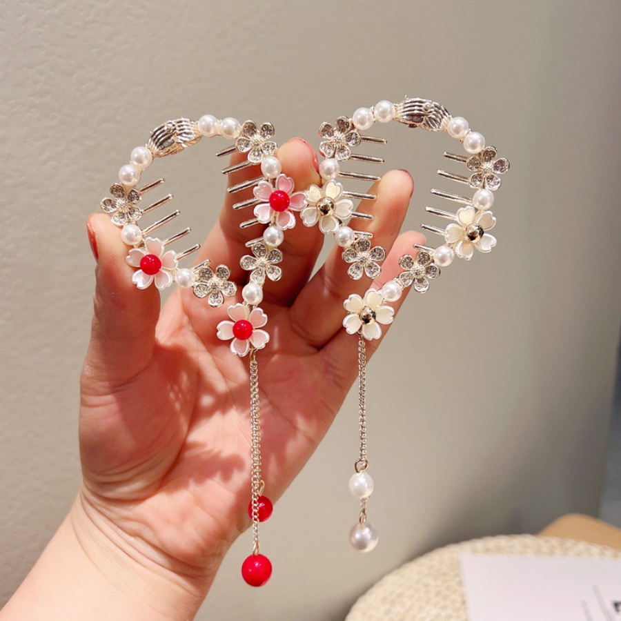 Kẹp Tóc Đuôi Ngựa Đính Hạt Pha Lê &amp; Hoa Bằng Kim Loại Kiểu Hàn Quốc