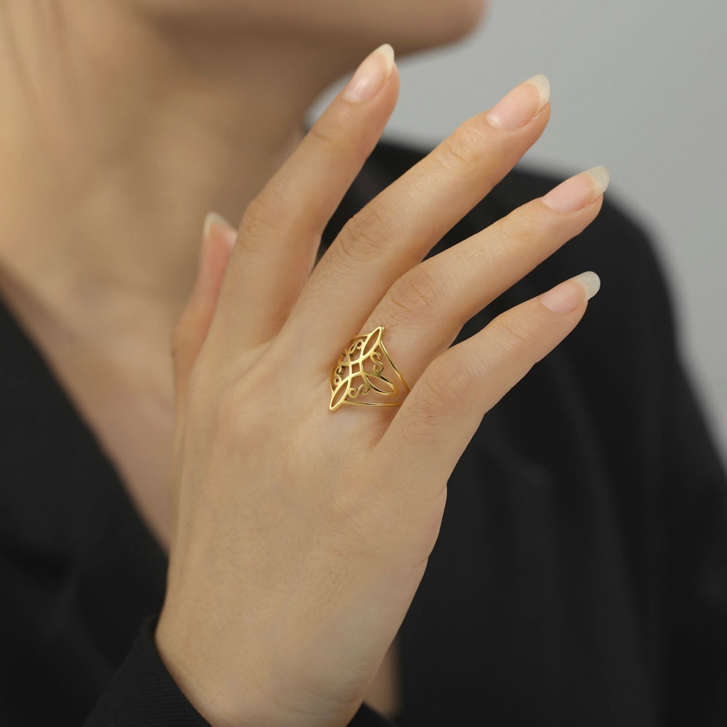 Lk-nhẫn Thép Không Gỉ Họa Tiết Hình Học Rỗng Mạ Điện Sáng Mịn Hình Học Thắt Nút Phù Thủy Mặc Hàng Ngày