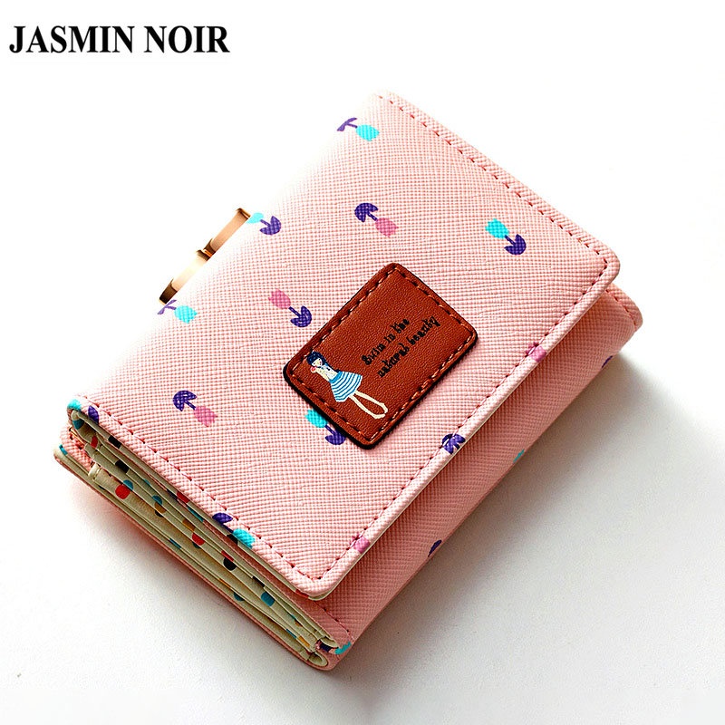 Ví Da JASMIN NOIR PU Dáng Ngắn Dạng Gập Phối Khóa Họa Tiết Hoa Nhài Dễ Thương Cho Nữ