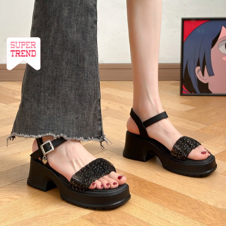 Giày Sandal Cao Su Mũi Vuông Thoải Mái Phong Cách Hàn Quốc Mùa Hè 2023