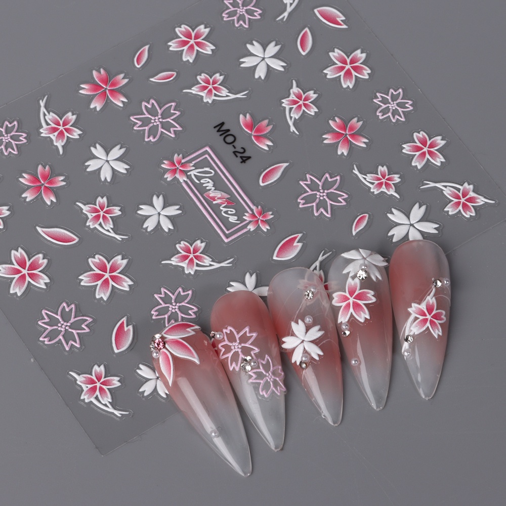 Nhãn Dán Trang Trí Móng Tay Họa Tiết Hoa Trà Hoa Anh Đào 5D