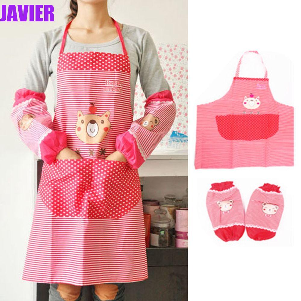 Tạp dề yếm có túi và dây buộc thắt lưng kèm ống tay áo vệ sinh tiện dụng để nấu ăn/ làm bánh tại nhà bếp gia đình