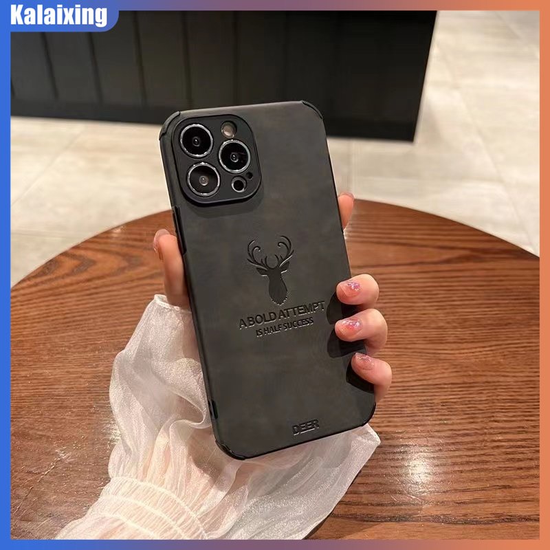 Ốp Điện Thoại Da Mềm Chống Rơi Họa Tiết Đầu Hươu Cho iPhone 14 Plus 13 Pro Max 12 Pro Max