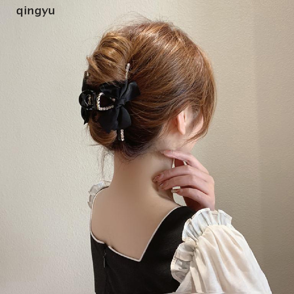 Kẹp Tóc Càng Cua Đính Nơ Lớn Màu Đen / Sâm Panh Phong Cách Hàn Quốc Thanh Lịch