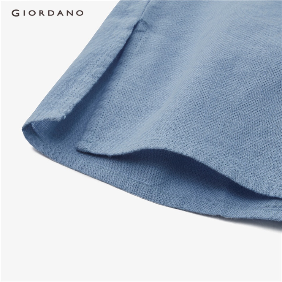 Áo sơ mi GIORDANO 05341203 vải lanh dài tay cổ đứng thời trang dành cho nữ
