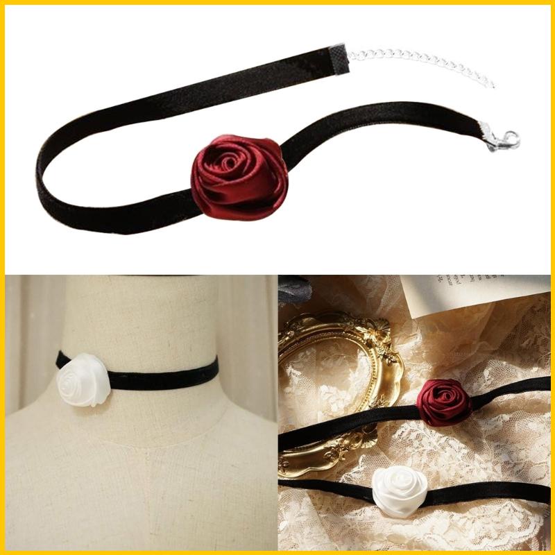 Vòng Cổ Choker Nhung Mặt Hoa Hồng Nhiều Màu Sắc Quyến Rũ