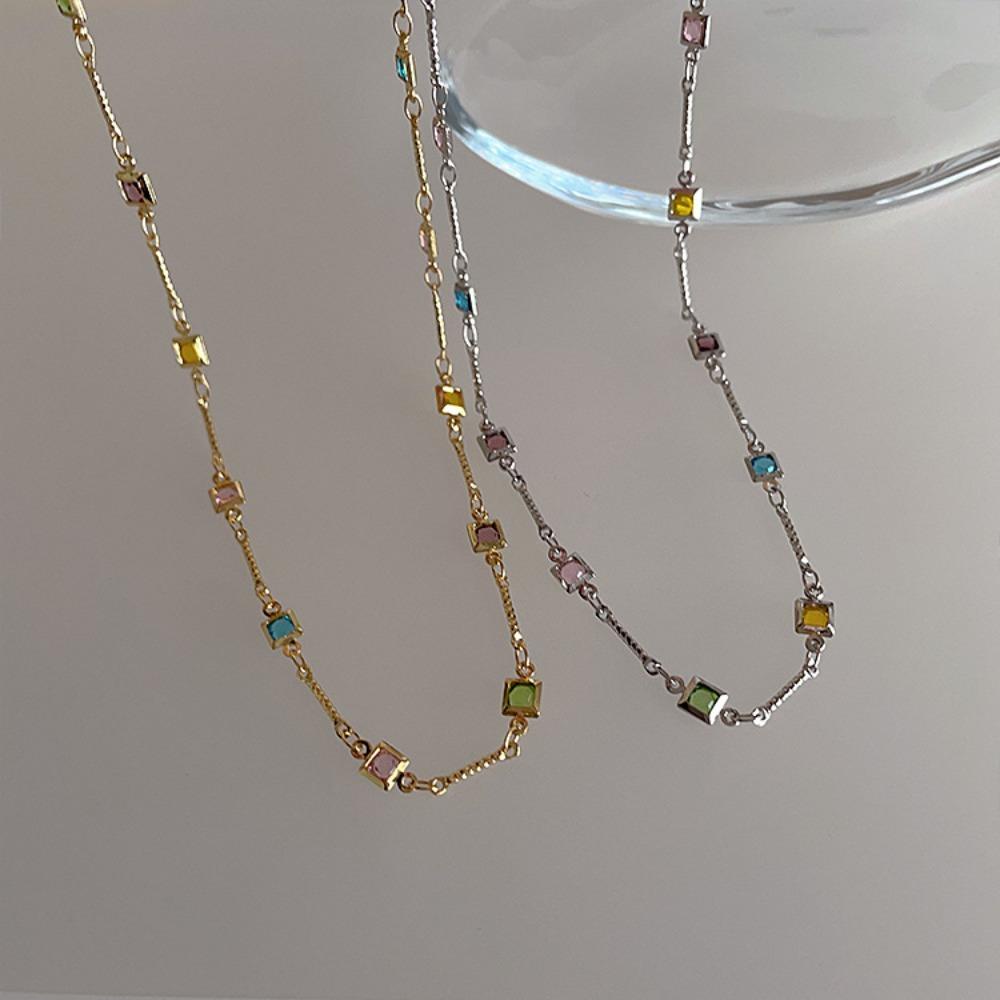 ANEMONE Vòng cổ Đính Đá Lấp Lánh Nhiều Màu Sắc Phong Cách Hàn Quốc