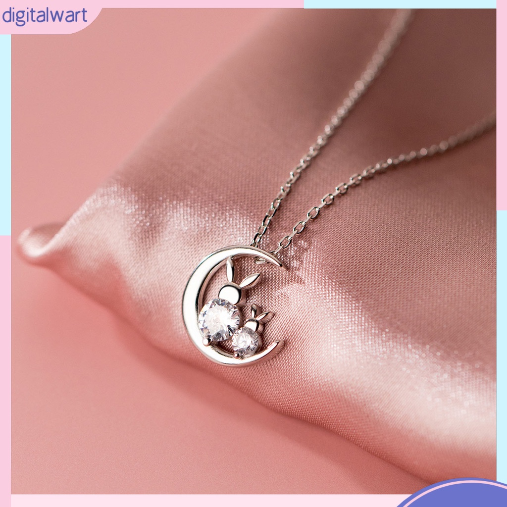 Bộ Vòng cổ + Bông Tai + Khuyên Tai Hình Thỏ + Mặt Trăng Đính Đá Lấp Lánh Kiểu Hàn Quốc