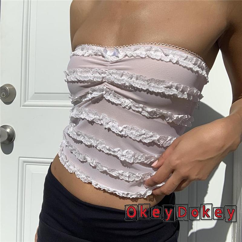 Áo Ống Không Dây Phối Ren Gợi Cảm Y2k Cho Nữ