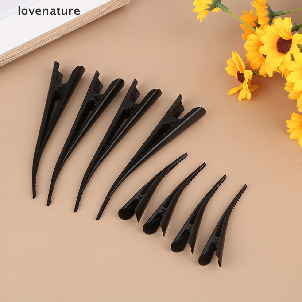 Set 4 Kẹp Tóc Mỏ Vịt / Hoa / Nơ Bằng Kim Loại Dài 12.5cm Màu Đen Chuyên Dụng Cho Salon