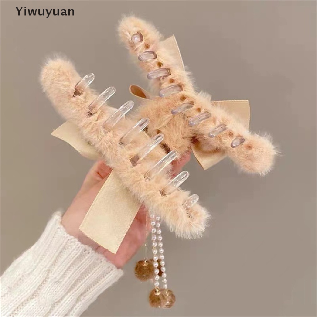 < Yiwuyuan > Kẹp Tóc Đính Nơ Lông Nhung Mềm Mại Thời Trang Thanh Lịch Dành Cho Nữ