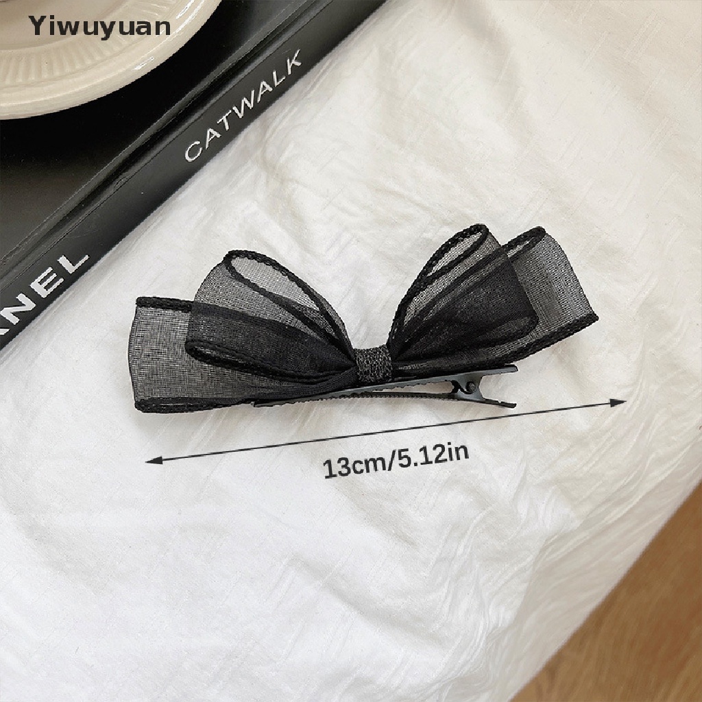 < Yiwuyuan > Kẹp Tóc Nơ Lưới Hai Lớp Phối Ren Màu Đen Ngọt Ngào Thời Trang Ngọt Ngào Cho Nữ Sinh