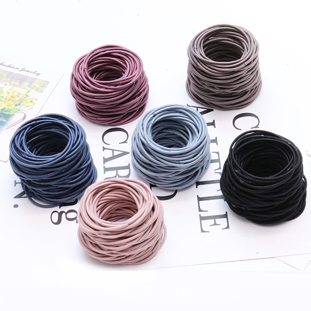 Set 4 / 100 Dây Cột Tóc Co Giãn Màu Trơn Thời Trang Cho Nữ