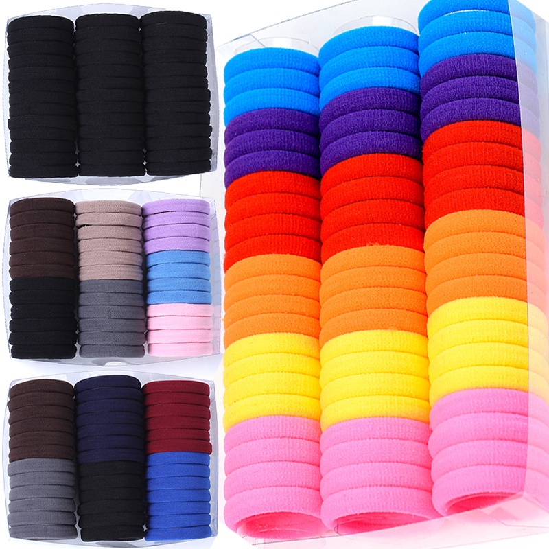 Set 50 / 100 Dây Thun Cột Tóc Co Giãn Nhiều Màu Sắc Dành Cho Nữ