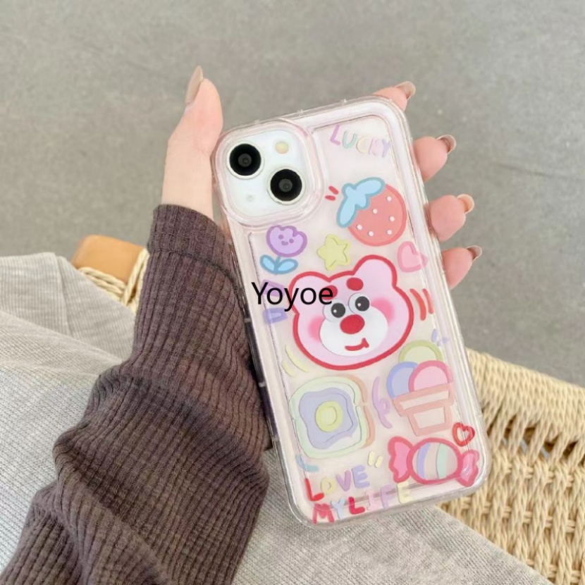 Ốp Điện Thoại Silicon Trong Suốt In Hình Gấu Dâu Tây Có Túi Khí Chống Sốc Cho iPhone 13 12 11 14 Pro Max XR X XS 7 8 Plus