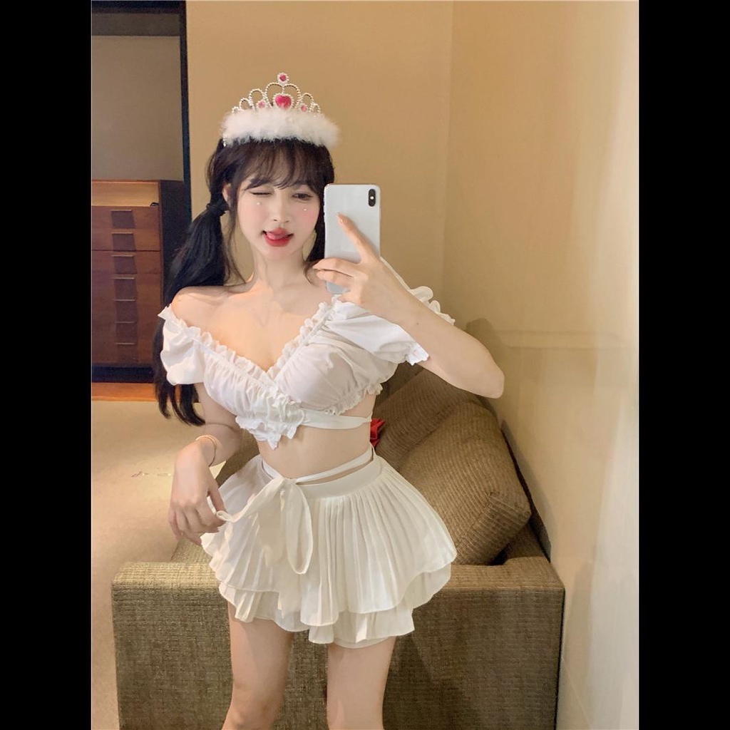 Jiashucheng Áo Sơ Mi Ngắn Ôm Dáng Tay Phồng Cổ Chữ v Họa Tiết Hoa Mùa Hè Pháp Cho Nữ