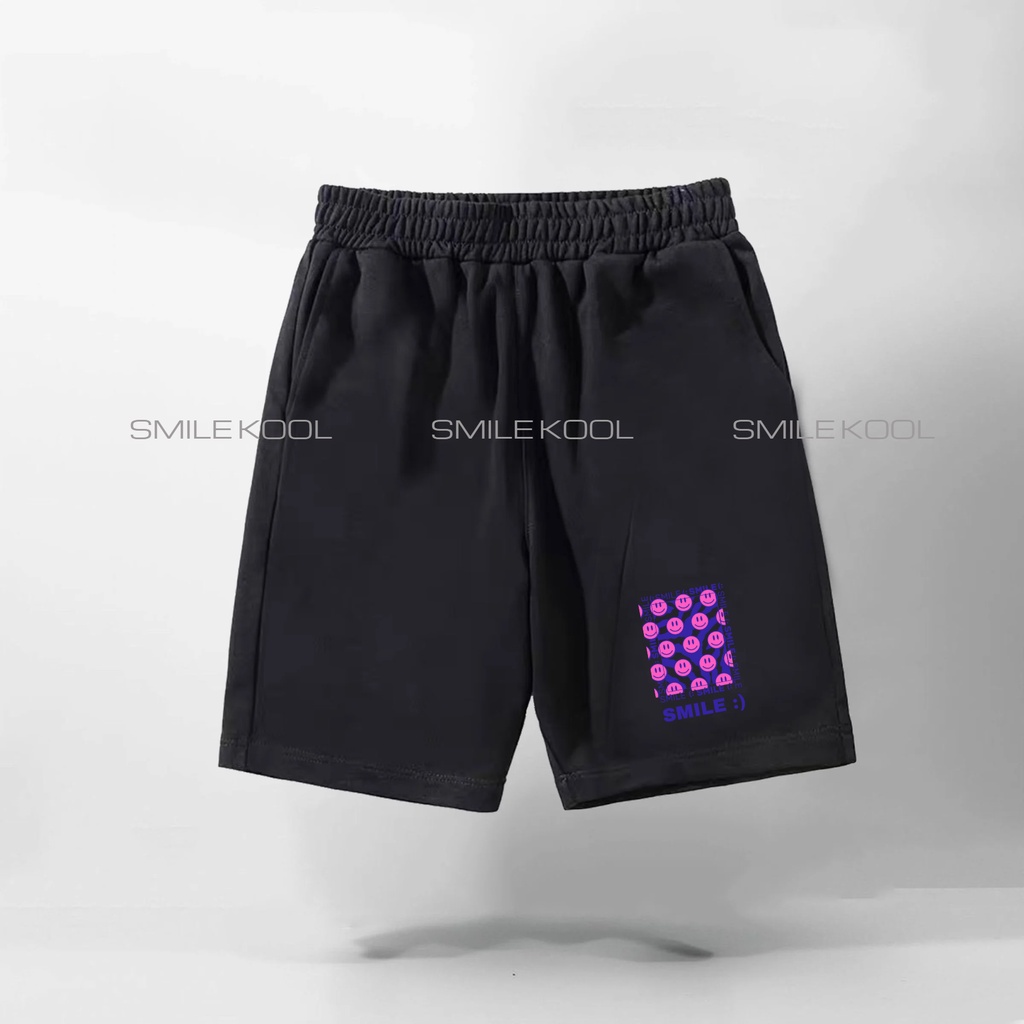 QUẦN SHORT SMILE KOOL, quần đùi thun form rộng unisex thể thao, quần short nam nữ, chất liệu POLY 2 DA. XƯỞNG KKIM.