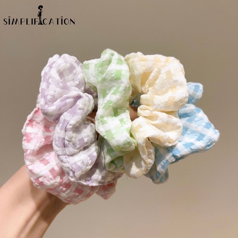 Dây Cột Tóc Co Giãn Bản Lớn In Họa Tiết Caro / Kẻ Ô Phong Cách Hàn Quốc Cổ Điển Thời Trang