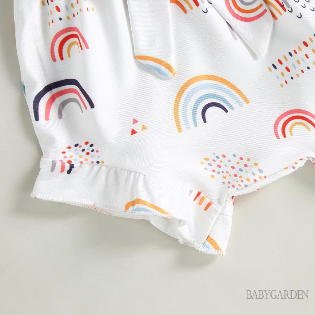 Bộ Áo Liền Quần Hai Dây In Chữ + Quần Short Lưng Thun Màu Cầu Vồng Dễ Thương Cho Bé Gái 0-18 Tháng Tuổi