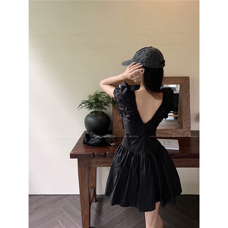 Đầm Ngắn Cổ Chữ V Màu Trơn Thời Trang Mùa Hè Dành Cho Nữ