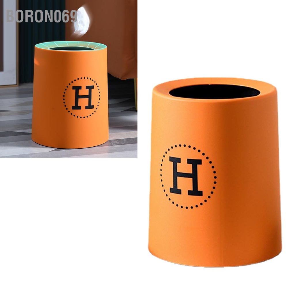 Boron069 Mở Top Thùng rác nhựa tròn dày hai lớp nhỏ cho phòng ngủ Văn Màu cam