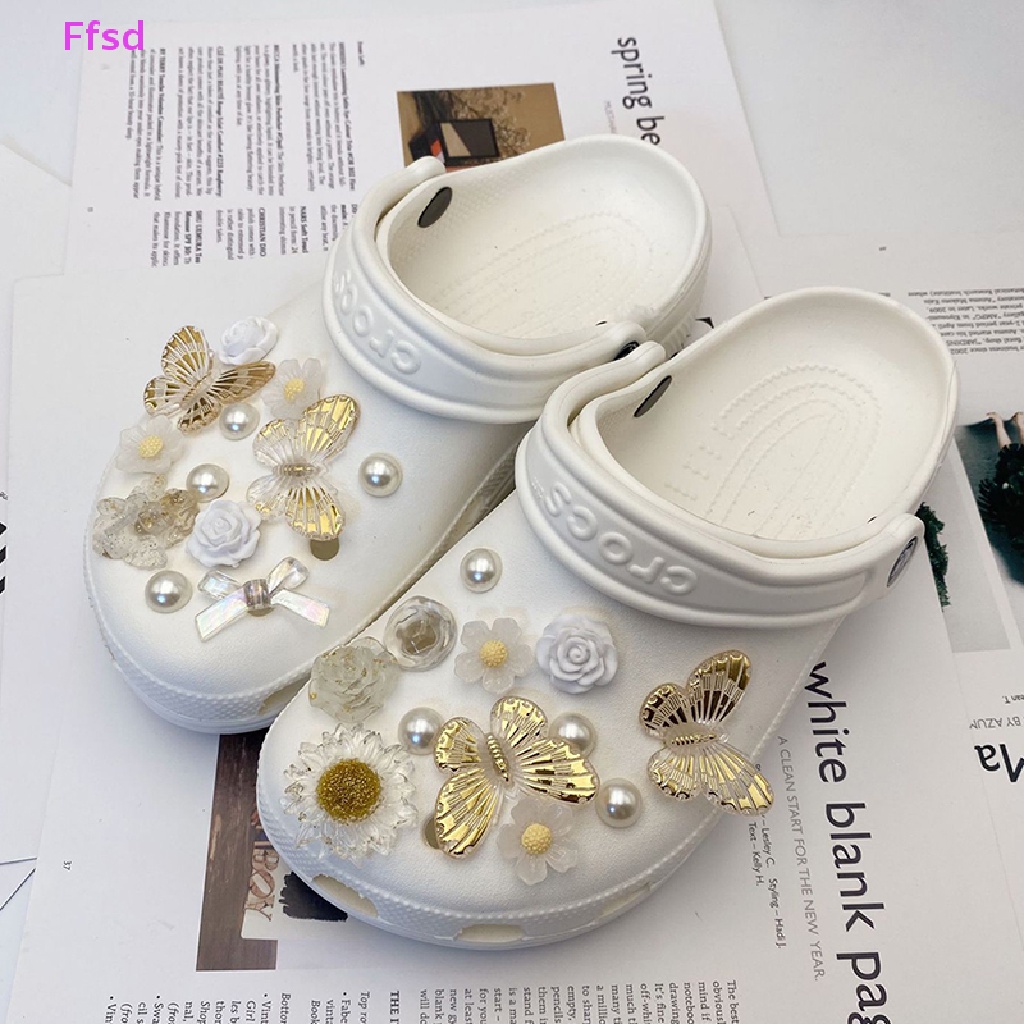 {Ffsd} Bộ Khóa Giày Ba Chiều Hình Bướm Lá Vàng Có Thể Tháo Rời Diy Bán Chạy