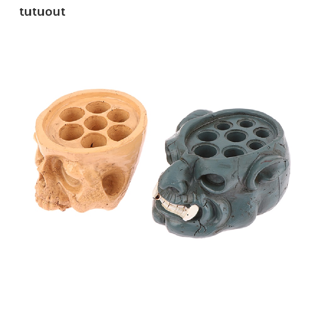 Khay Đựng Mực Xăm 7 / 8 Lỗ Bằng Nhựa Resin Cứng In Hình Đầu Lâu Độc Đáo