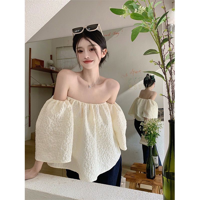 Áo Kiểu Trễ Vai Tay Phồng Ngắn Dáng Ôm Thời Trang Mùa Hè Dành Cho Nữ