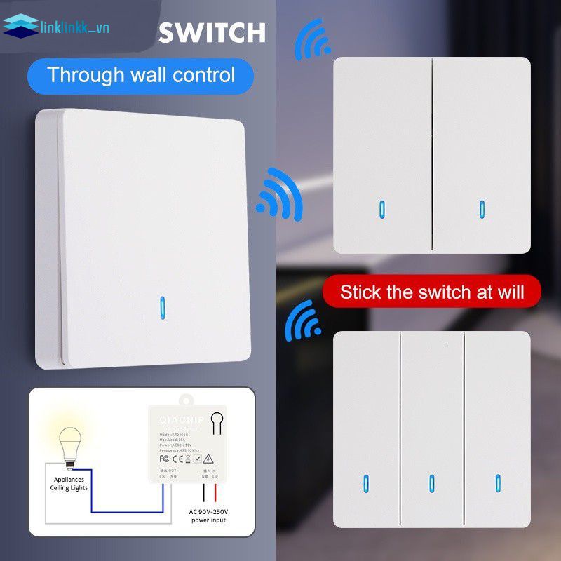 Công Tắc Thông Minh Không Dây Công Tắc Bảng Điều Khiển Gắn Tường Rf 433Mhz Với Bộ Thu Rơ Le Mini Điều Khiển Từ Xa Quạt Đèn Led 220V