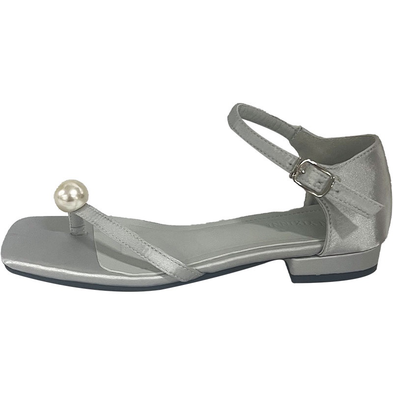 Giày Sandal Gót Dày Mũi Vuông Quai Đính Ngọc Trai Đơn Giản Dễ Phối Đồ Thời Trang Mùa Hè Cho Nữ Crush157