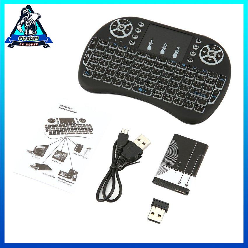 Bàn Phím Điều Khiển Từ Xa Mini Không Dây 2.4Ghz Có Di Chuột Cho Android Tv Box Đèn Nền Led 3 Màu Pin Sạc Li-Ion [U/21]