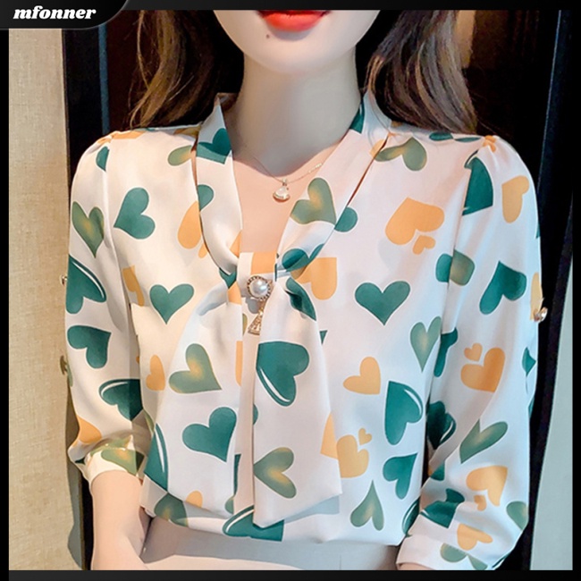 Áo Sơ Mi Chiffon Tay Lửng Dáng Rộng Cổ Chữ V In Họa Tiết Hoa Thời Trang Cho Nữ