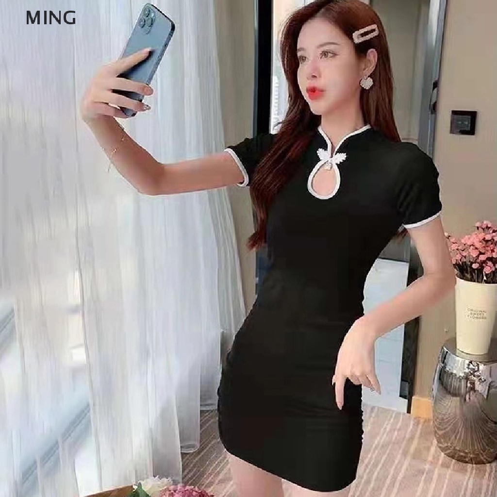 Đầm Sườn Xám Ngắn Tay Cổ Đứng Dáng Chữ A Thời Trang Mùa Hè Dành Cho Nữ